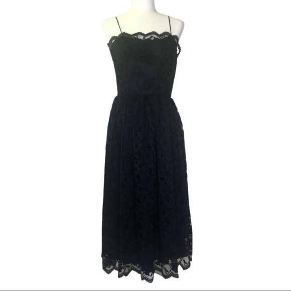 Vintage Mindy Malone Black Lace Strappy Tea Length Dress Sz 13/14 *Sold As Is - Picture 1 of 14